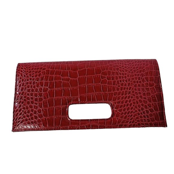 Holiday Red Croc Envelope Clutch Purse Faux Leather Snake Skin Slim New Years - Picture 2 of 10